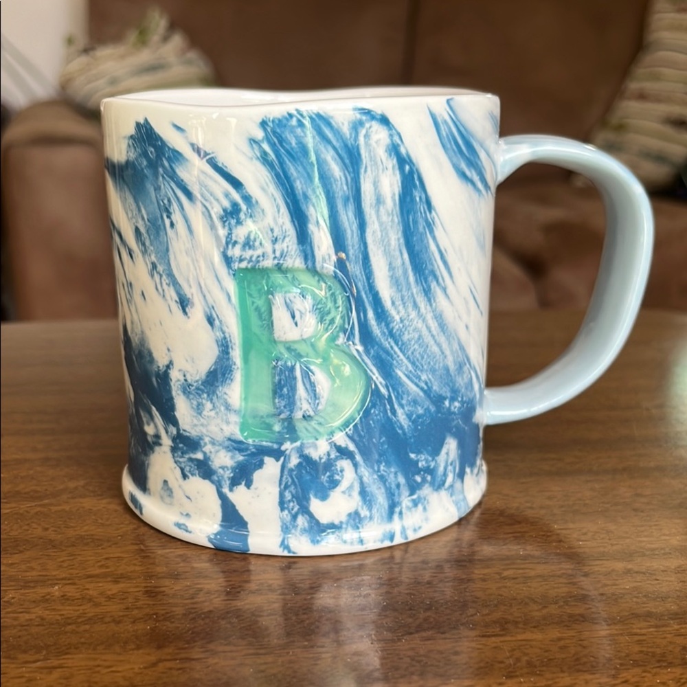 Anthropologie mug Marbled Monogram Mug Blue and White Swirl Letter B